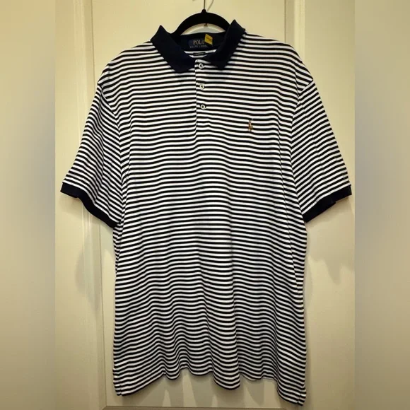 Polo Ralph Lauren Classic Fit Soft Cotton Polo Shirt XXL Navy/White Striped EUC - Picture 2 of 13